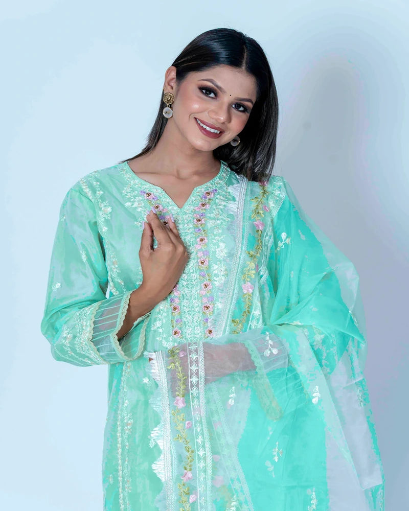 Pista Green Organza Suit