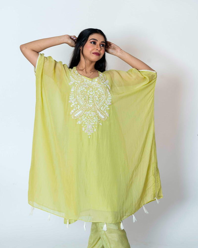 Pistachio Elegance Suit with Shatoon Plazo & Organza Dupatta