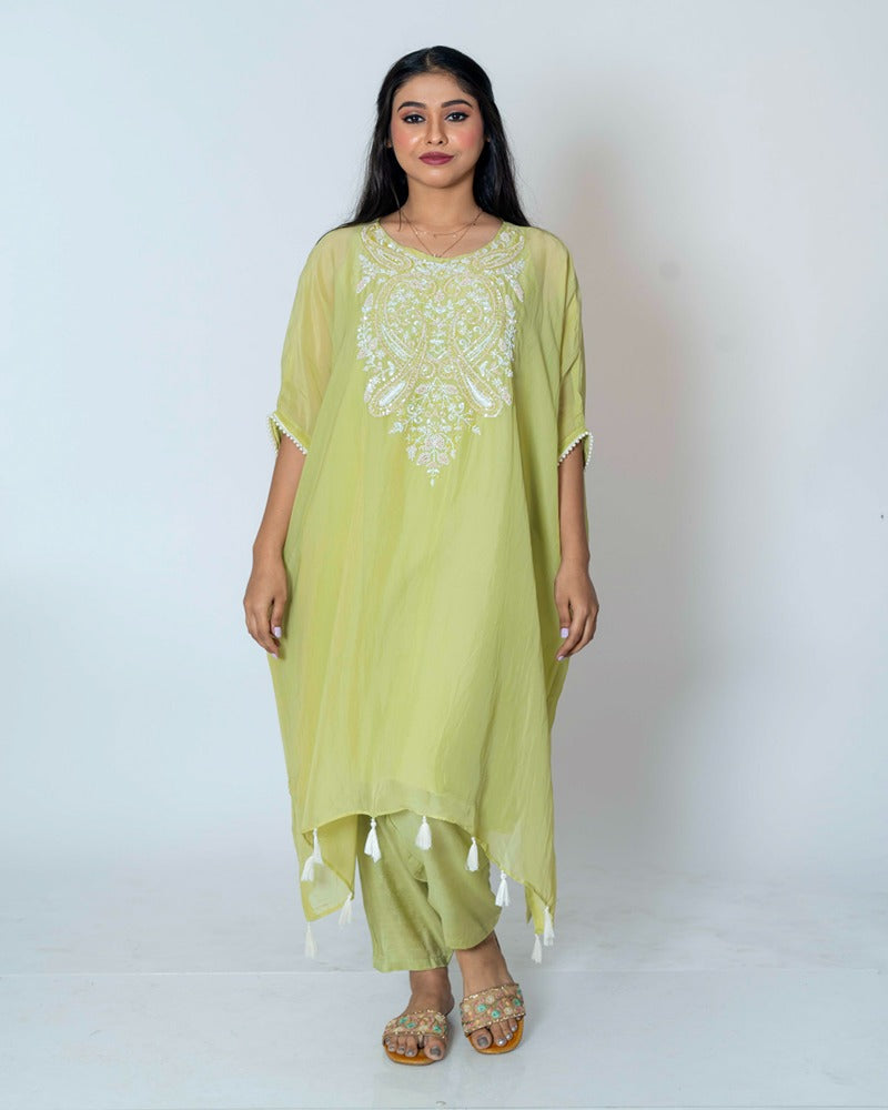 Pistachio Elegance Suit with Shatoon Plazo & Organza Dupatta