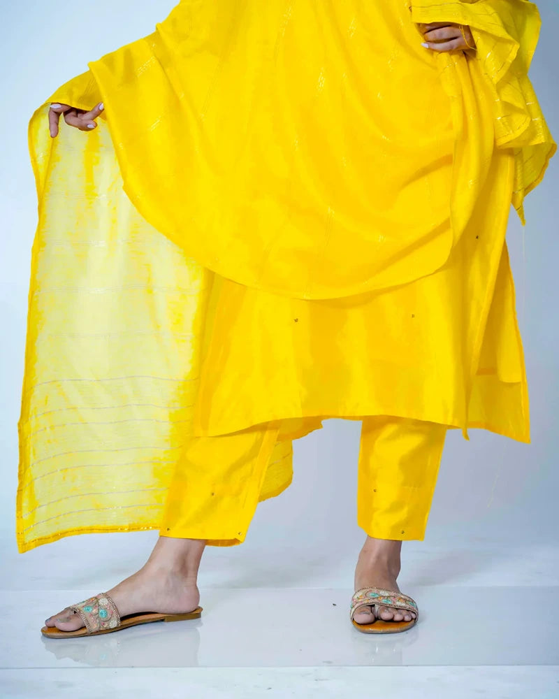 Sunset Harmony Yellow Chanderi Silk Suit
