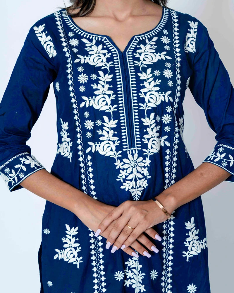 Serene Charm Blue Cotton Kurta & Pant Set