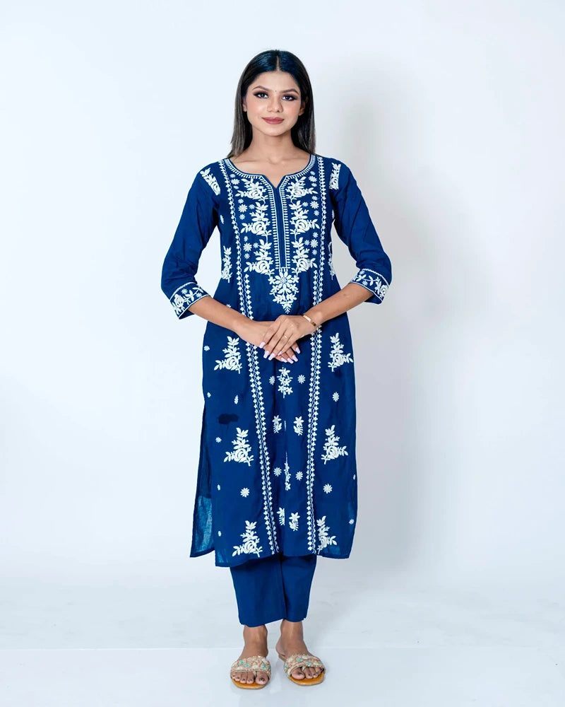 Serene Charm Blue Cotton Kurta & Pant Set