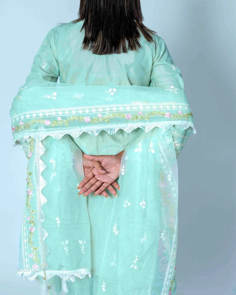Pista Green Organza Suit