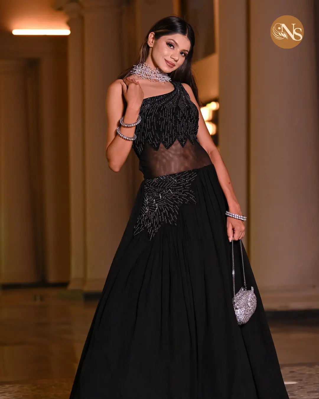 Midnight Elegance: Designer Black A-Line Dress