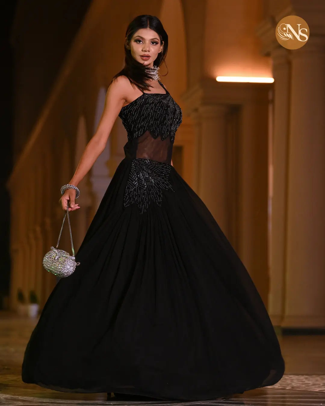 Midnight Elegance: Designer Black A-Line Dress