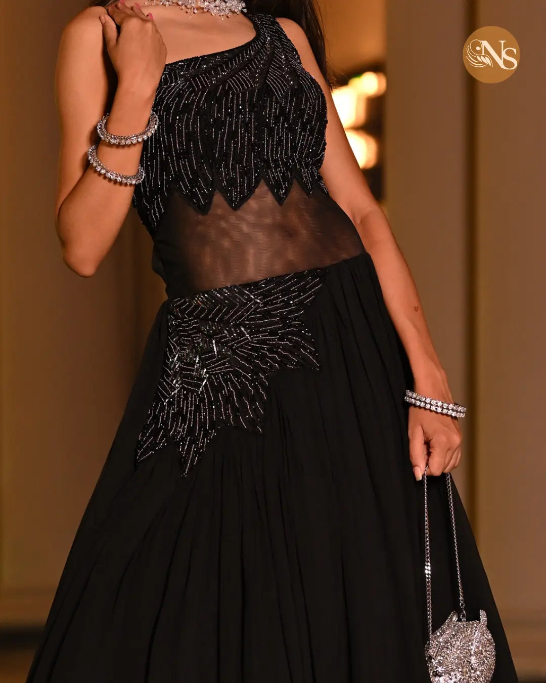 Midnight Elegance: Designer Black A-Line Dress
