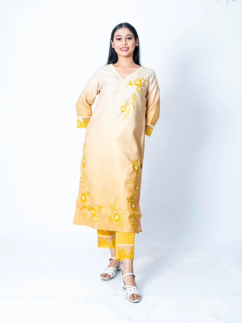 Yellow Khadi Cotton Suit Set