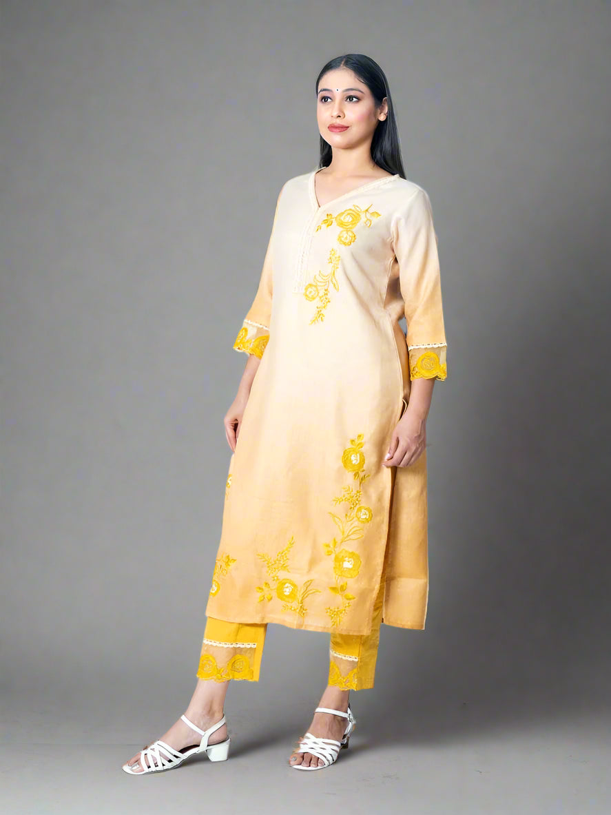 Yellow Khadi Cotton Suit Set