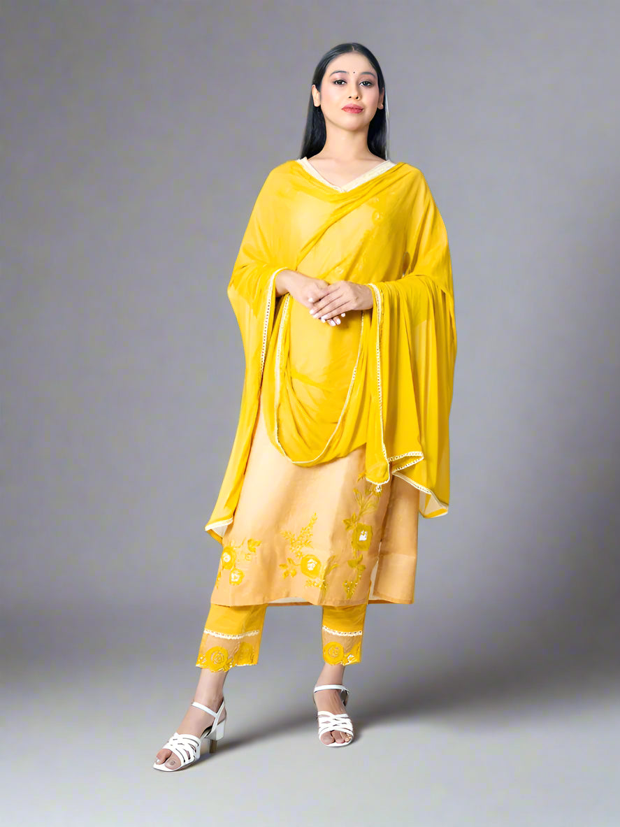 Yellow Khadi Cotton Suit Set