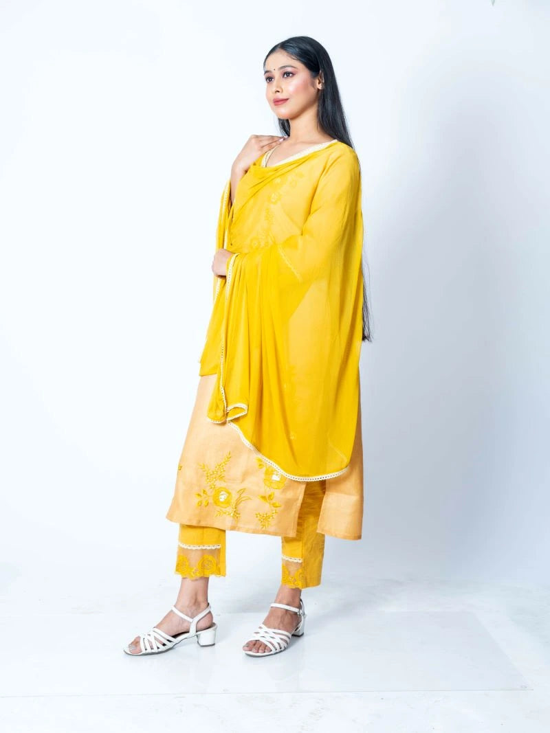 Yellow Khadi Cotton Suit Set