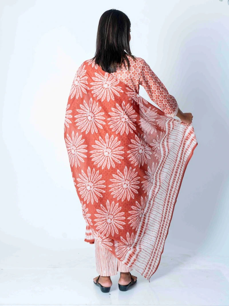 Brown Printed Cotton Suit Set