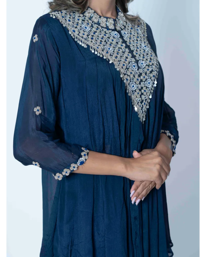 Navy Blue Chinon Sharara Set