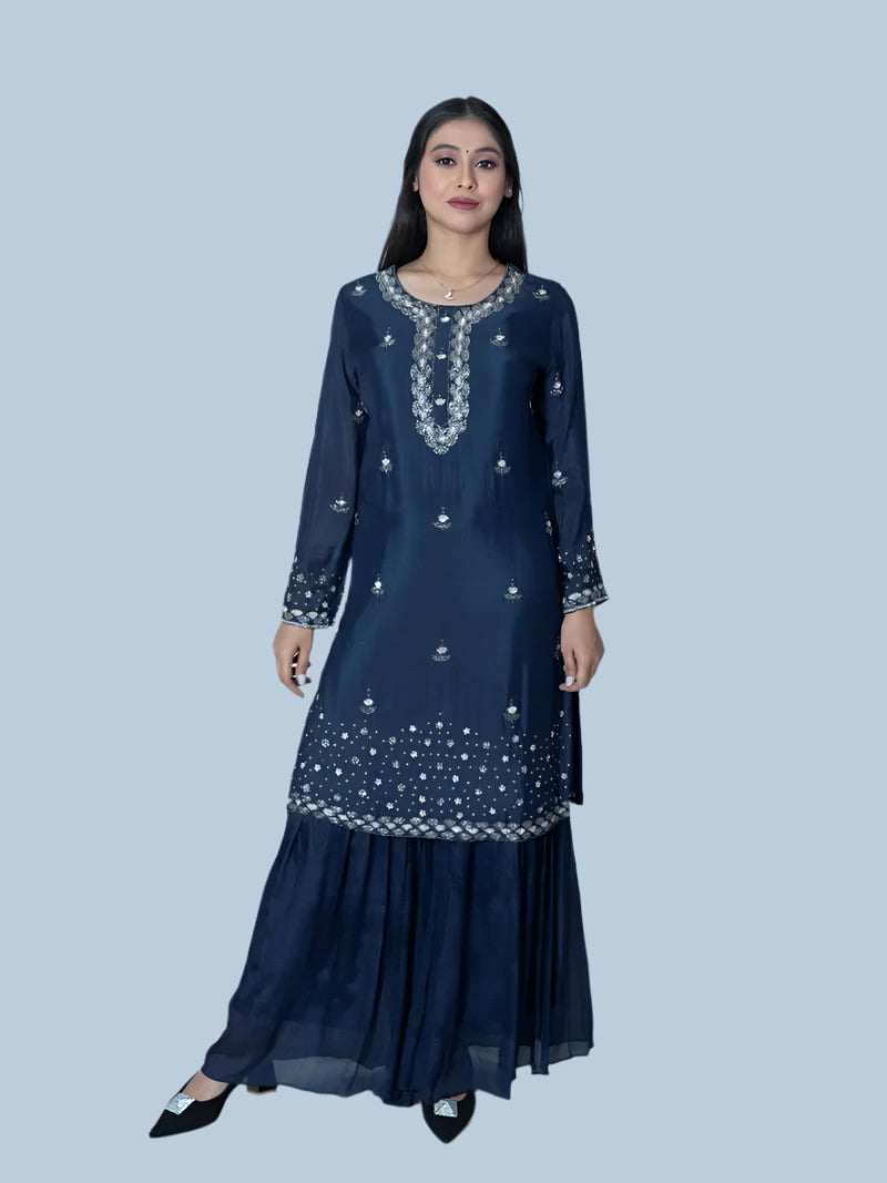 Navy Allure Sharara Suit Set