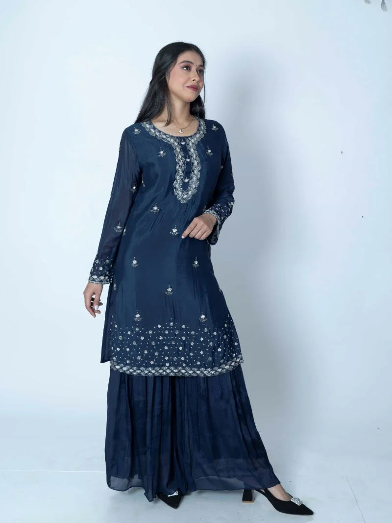 Navy Allure Sharara Suit Set