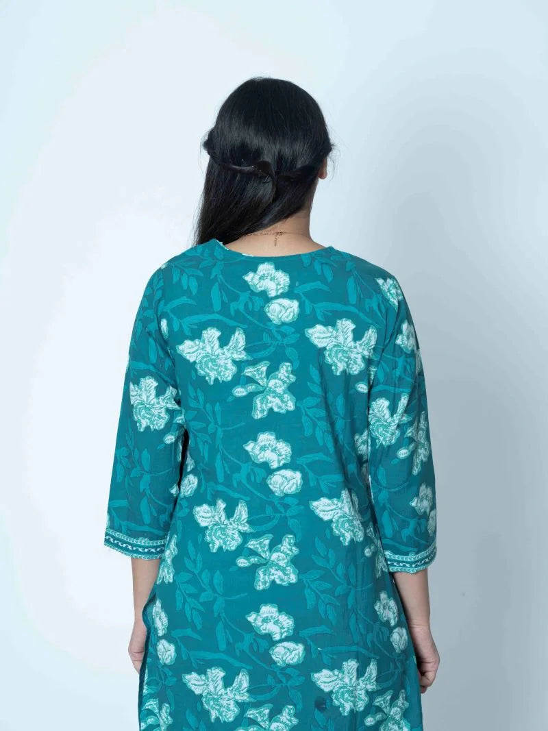Skyline Blue Printed Cotton Suit Set