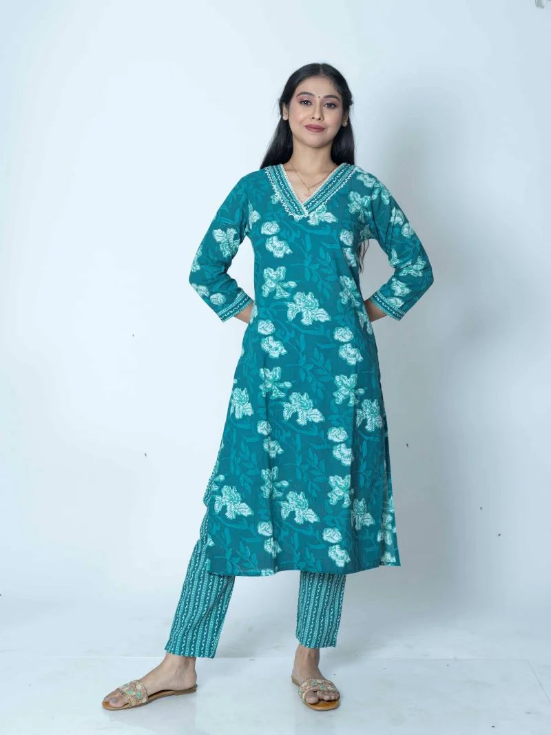 Skyline Blue Printed Cotton Suit Set