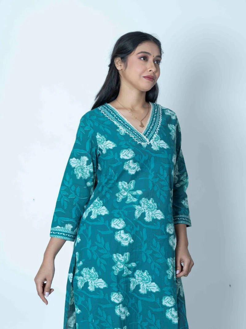 Skyline Blue Printed Cotton Suit Set