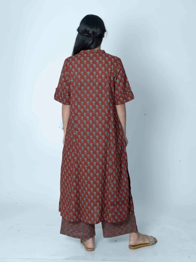 Crimson Maroon Printed Cotton Suit Set