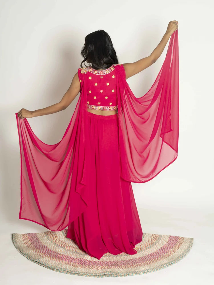 Rani Pink Elegance – Blouse, Choker, Dupatta & Palazzo Set