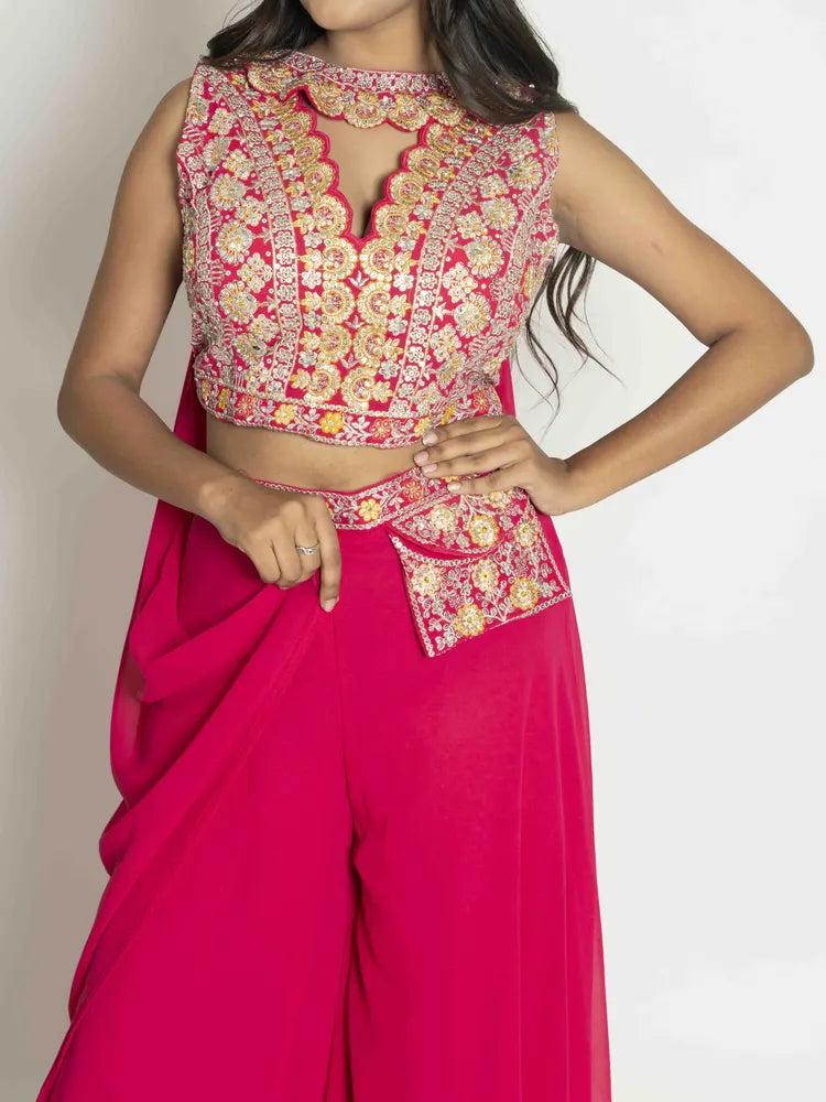 Rani Pink Elegance – Blouse, Choker, Dupatta & Palazzo Set