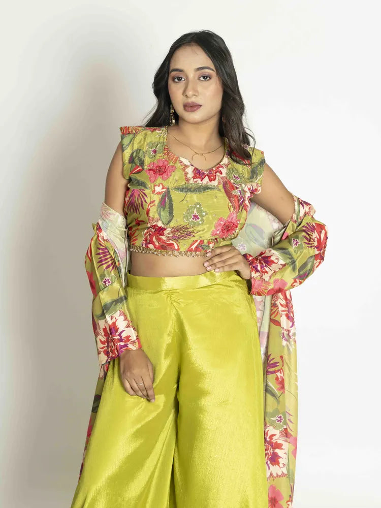 Parrot Green Grace – Top & Palazzo Set