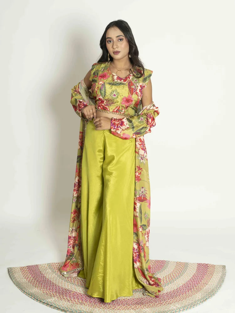 Parrot Green Grace – Top & Palazzo Set