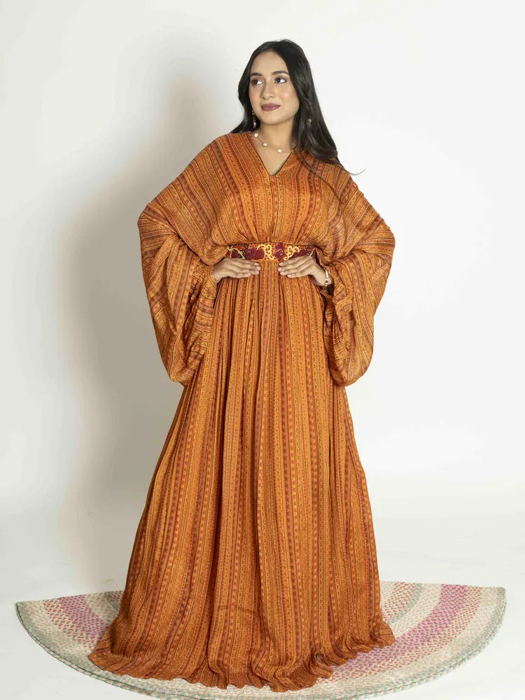 Sunset Bloom – One Piece with Belt in Orange
