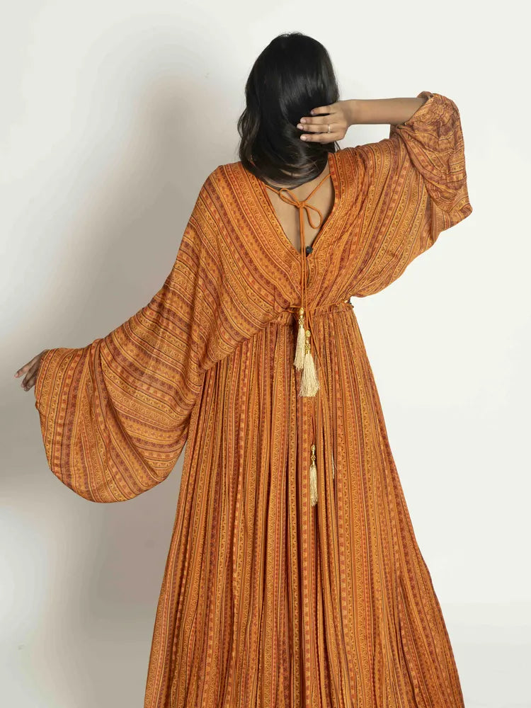 Sunset Bloom – One Piece with Belt in Orange
