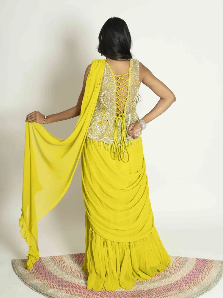 Parrot Green Grace – Peplum with Skirt & Dupatta Set (5083-5094)