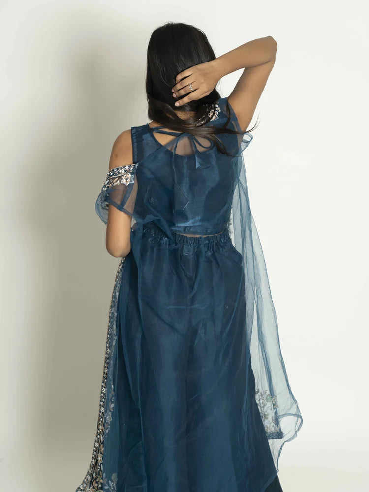 Teal Blue Delight – Palazzo, Blouse & Shrug Set