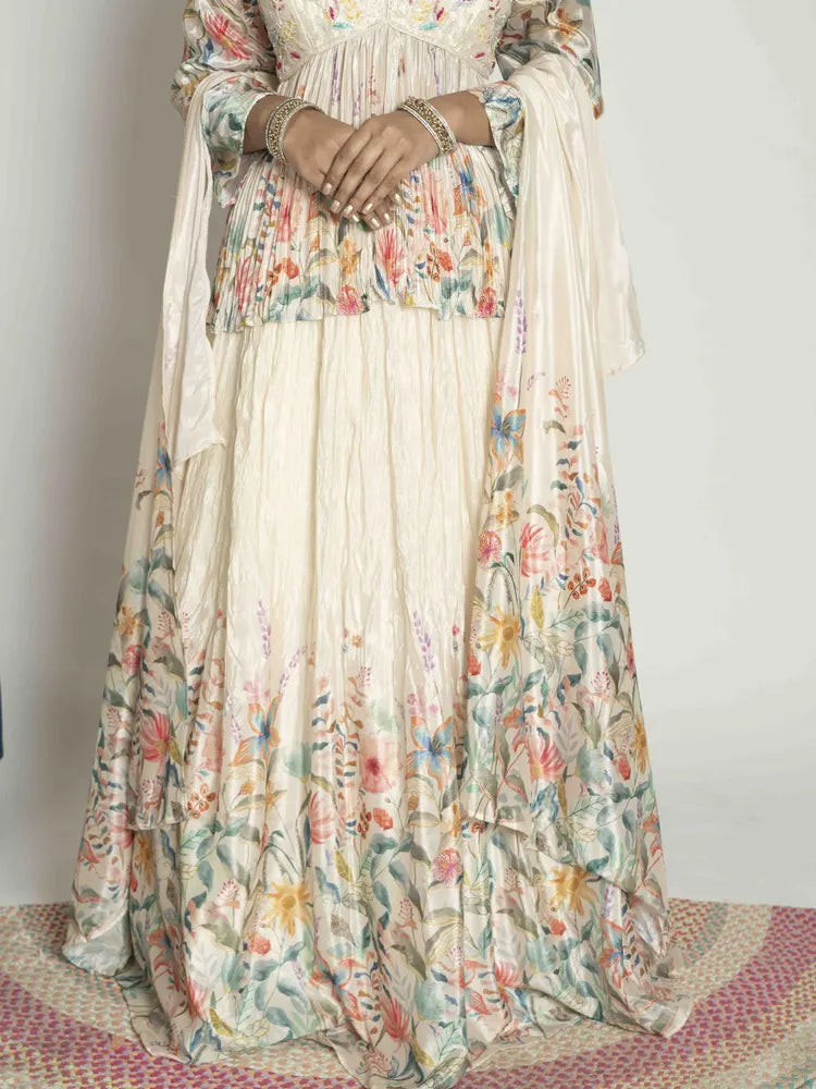 Off-White Elegance – Peplum, Skirt, Choker & Dupatta Set