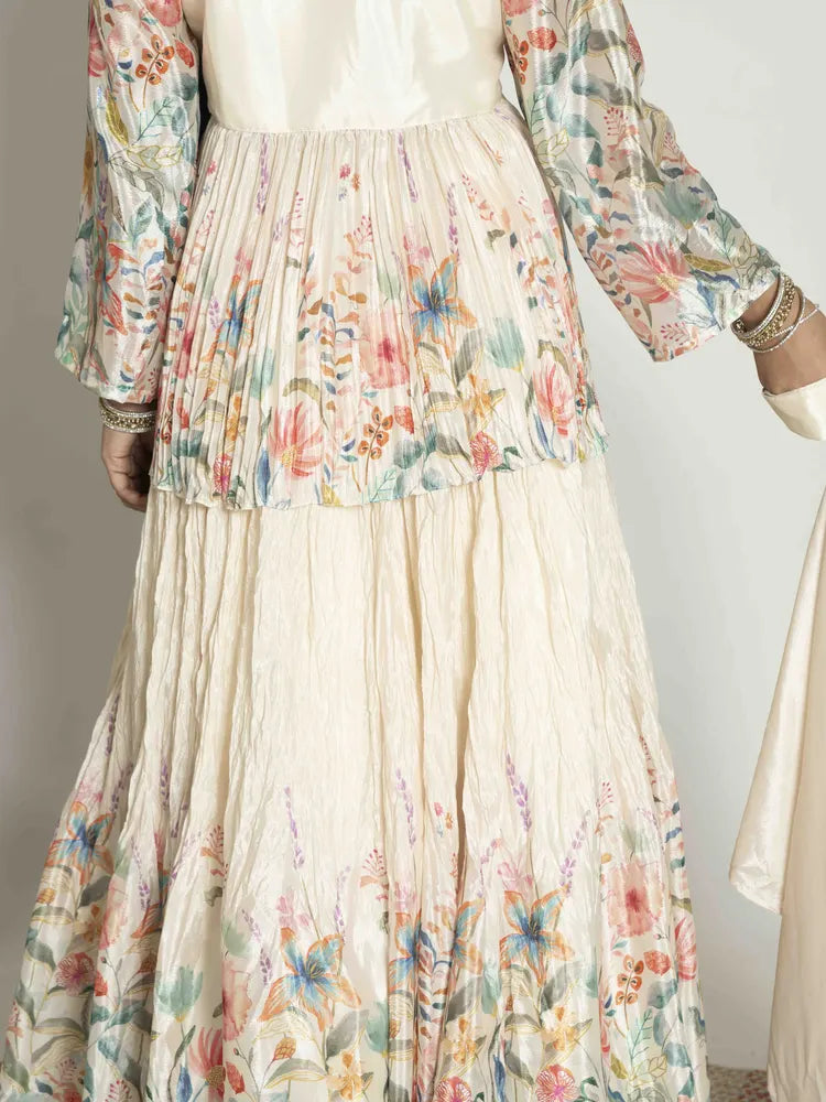 Off-White Elegance – Peplum, Skirt, Choker & Dupatta Set