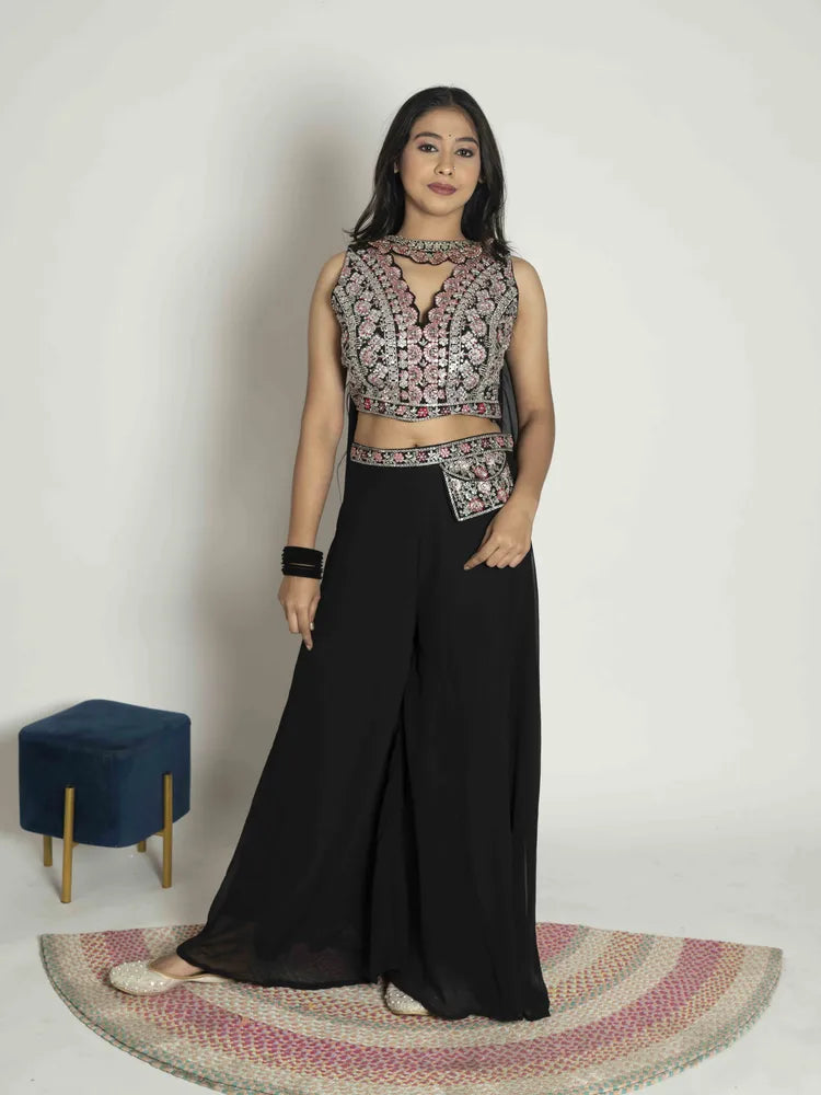 Midnight Charm – Crop Top, Skirt & Dupatta Set