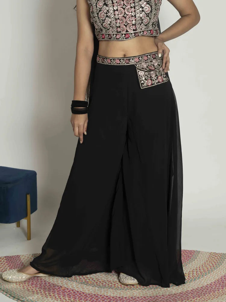Midnight Charm – Crop Top, Skirt & Dupatta Set
