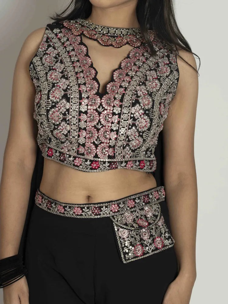 Midnight Charm – Crop Top, Skirt & Dupatta Set