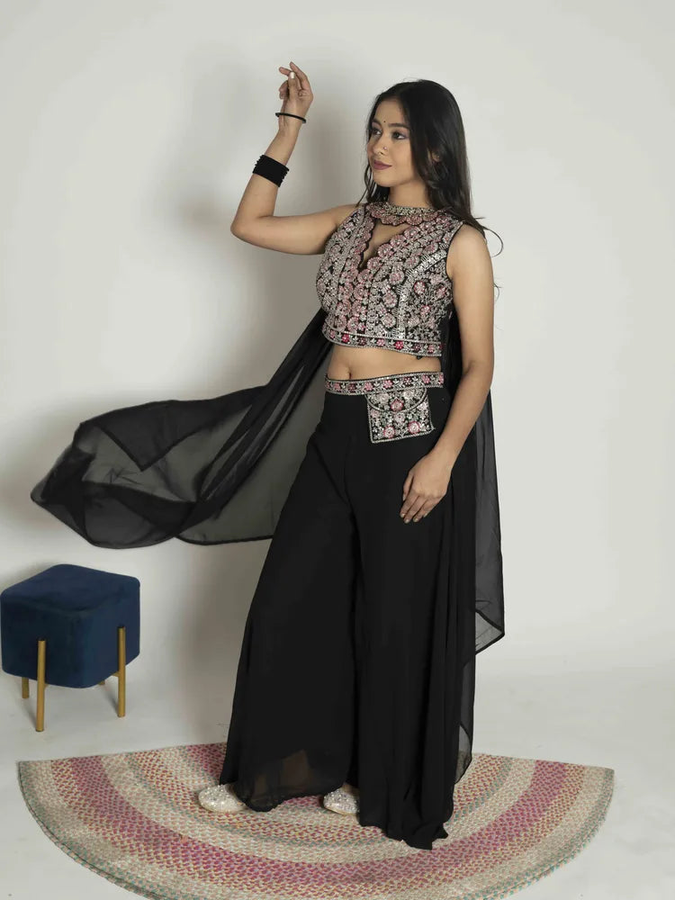 Midnight Charm – Crop Top, Skirt & Dupatta Set