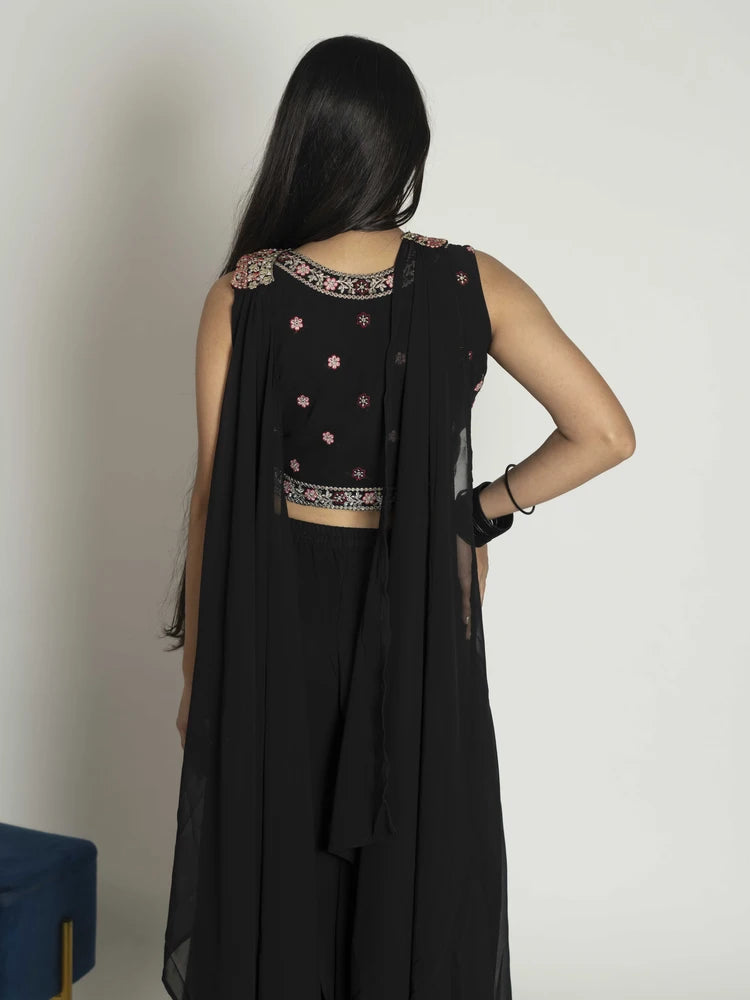 Midnight Charm – Crop Top, Skirt & Dupatta Set