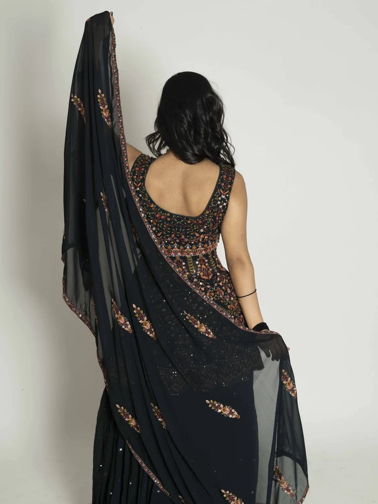 Black Multi Majesty – Peplum, Skirt & Dupatta Set