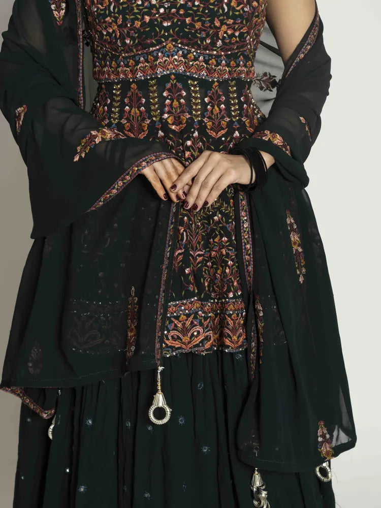Black Multi Majesty – Peplum, Skirt & Dupatta Set