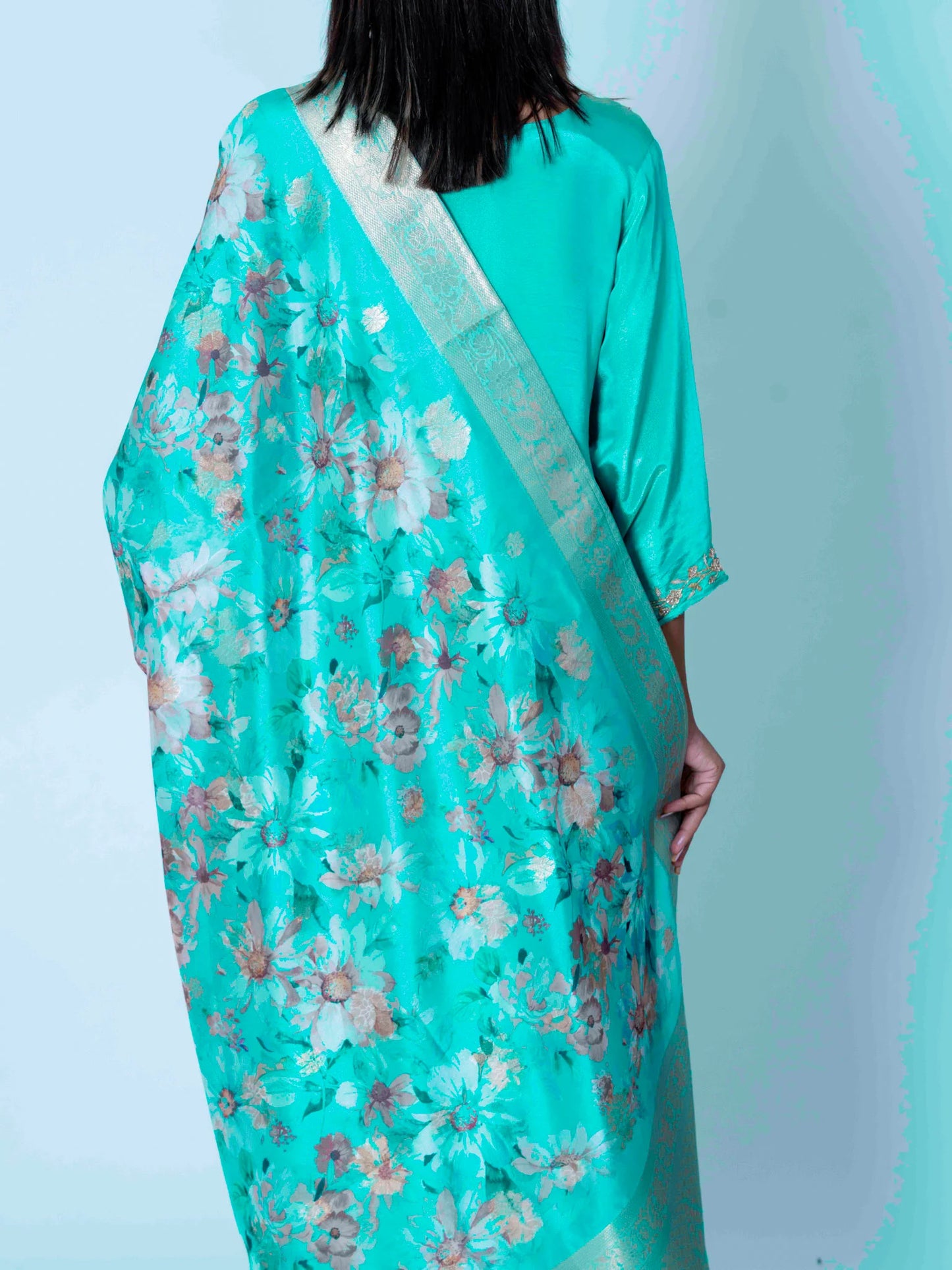 Ocean Breeze: Sea Green Designer Shimmar Opada Suit