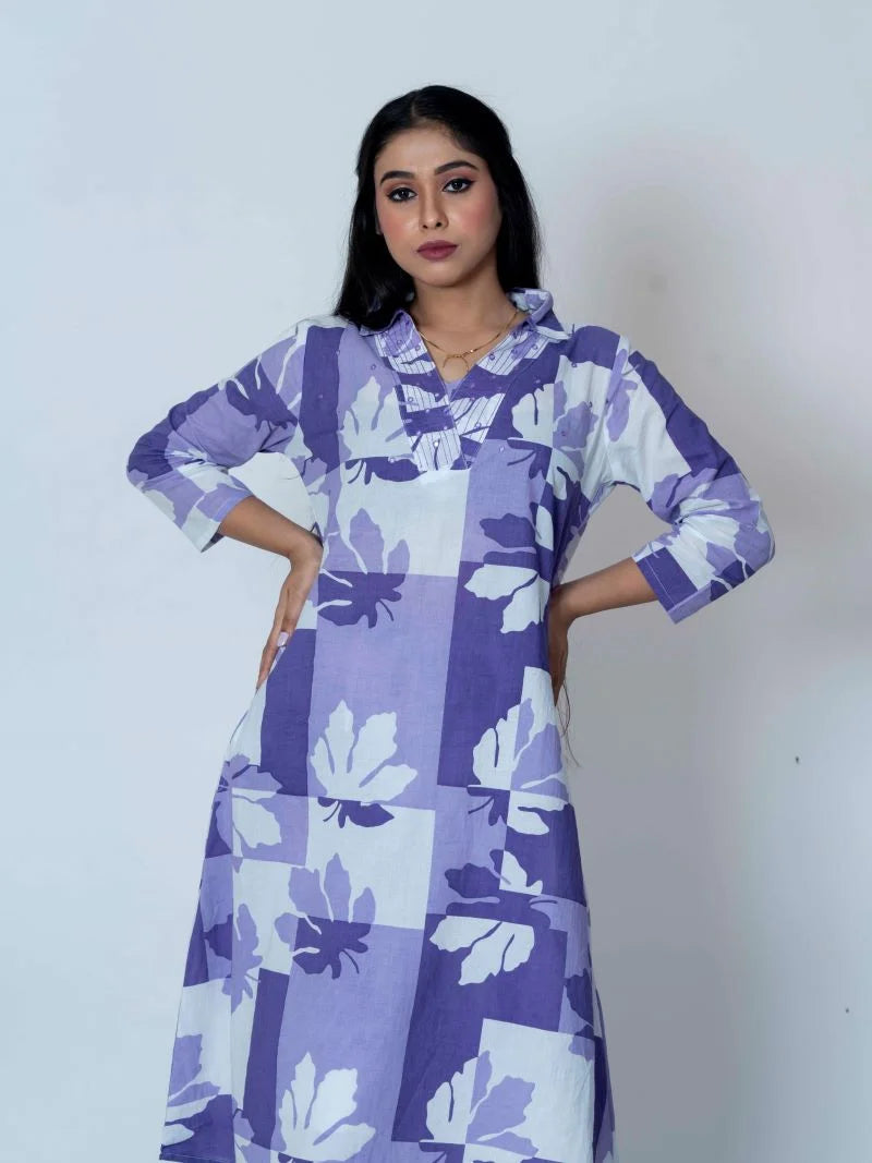 Lavender Bliss: Printed Cotton Suit Set