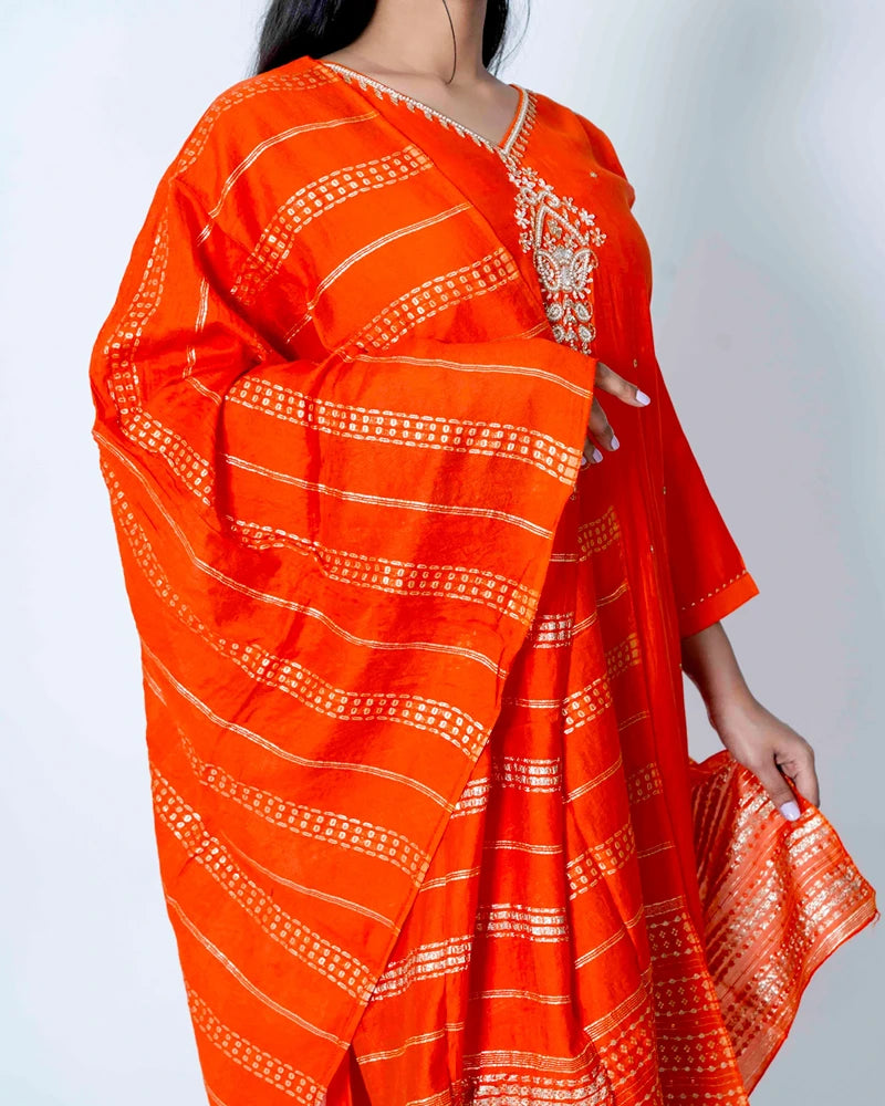 Citrus Glow: Orange Chinnon Suit