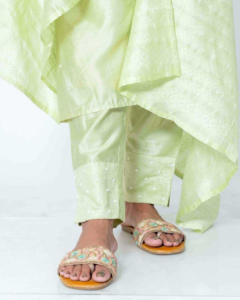 Green Chanderi Silk Suit Set with Katdana Dupatta