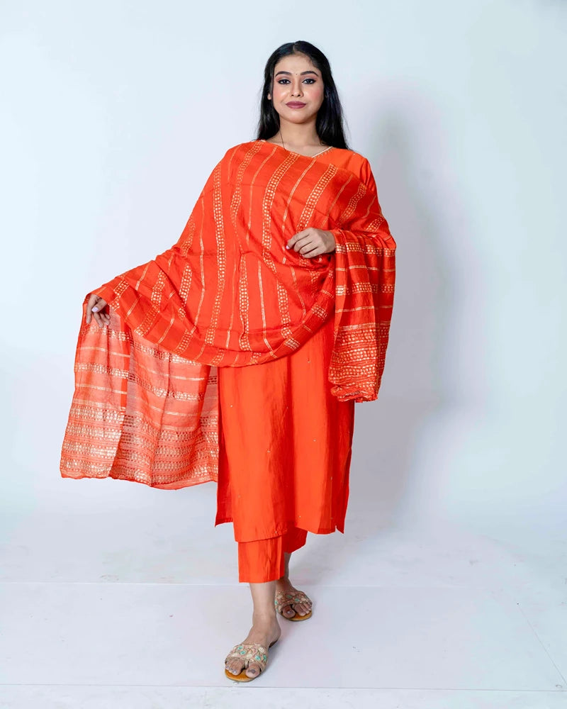 Citrus Glow: Orange Chinnon Suit