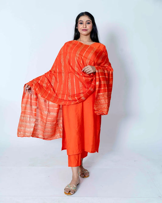 Citrus Glow: Orange Chinnon Suit