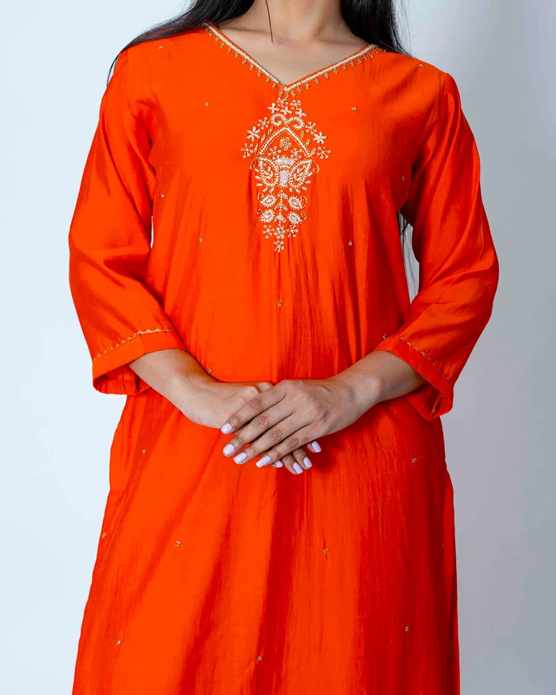 Citrus Glow: Orange Chinnon Suit