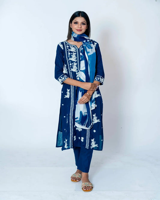 Serene Charm Blue Cotton Kurta & Pant Set