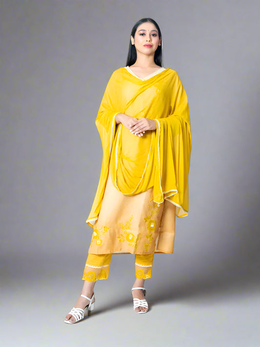 Yellow Khadi Cotton Suit Set
