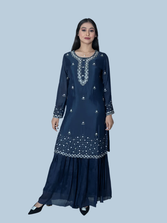 Navy Allure Sharara Suit Set