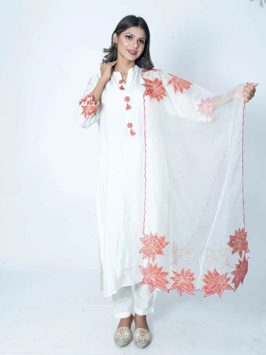Ivory Elegance Off-White Silk Suit Set